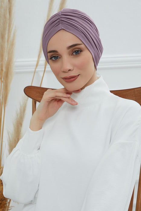 Soft Pre-Tied Shirred Turban for Women, Cotton Instant Turban Headwrap, Hair Loss & Chemo Friendly Bonnet Cap with Chic Shirred Design,B-20
