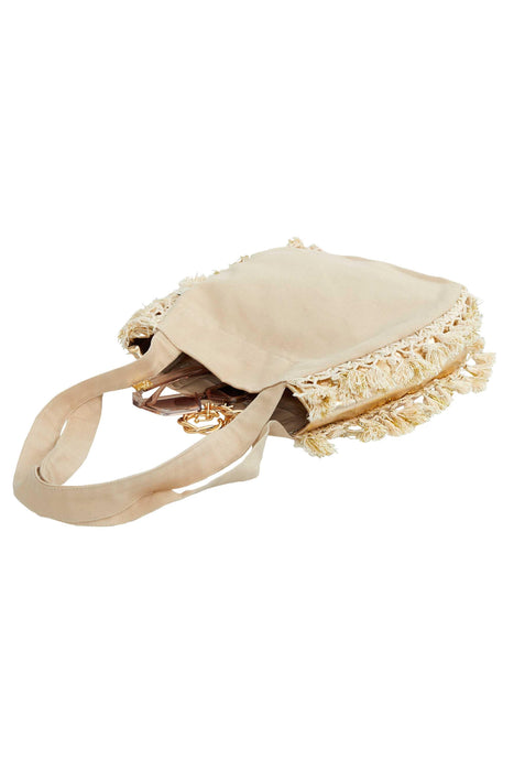 Special Design Tasseled Canvas Daily Shoulder Bag for Women with Gold Leaf Detailed Cotton Bag,CK-36