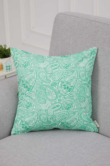 Spring-Inspired Throw Pillow Cover with Pom-Pom Trim, Handmade 18x18 Inches Paisley and Stripe Pillow Cover Design for Sofa and Couch,K-315