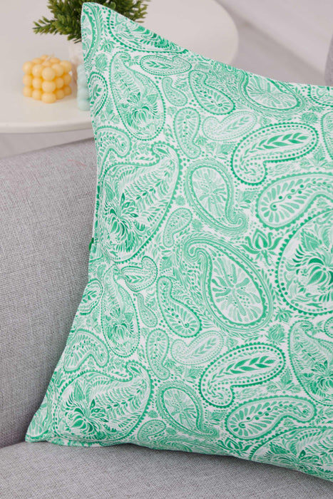 Kissenbezug im Frühlings-Look mit Bommelbesatz, handgefertigt, 45,7 x 45,7 cm, Paisley- und Streifen-Design für Sofa und Couch, K-315
