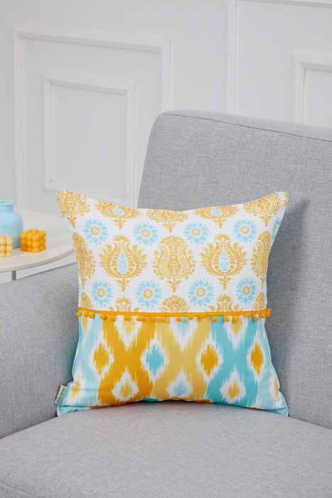 Kissenbezug im Frühlings-Look mit Bommelbesatz, handgefertigt, 45,7 x 45,7 cm, Paisley- und Streifen-Design für Sofa und Couch, K-315