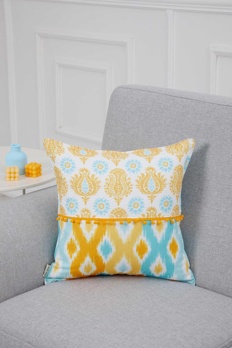 Kissenbezug im Frühlings-Look mit Bommelbesatz, handgefertigt, 45,7 x 45,7 cm, Paisley- und Streifen-Design für Sofa und Couch, K-315