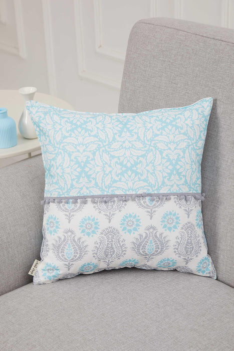 Kissenbezug im Frühlings-Look mit Bommelbesatz, handgefertigt, 45,7 x 45,7 cm, Paisley- und Streifen-Design für Sofa und Couch, K-315