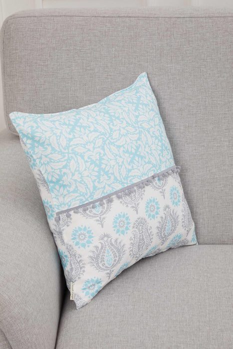 Kissenbezug im Frühlings-Look mit Bommelbesatz, handgefertigt, 45,7 x 45,7 cm, Paisley- und Streifen-Design für Sofa und Couch, K-315