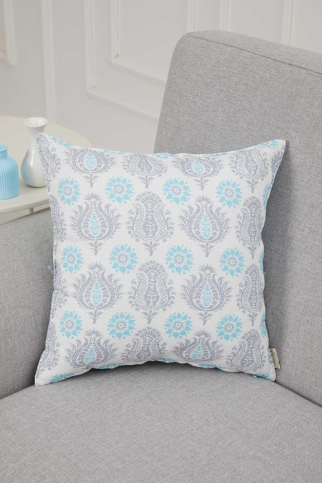 Spring-Inspired Throw Pillow Cover with Pom-Pom Trim, Handmade 18x18 Inches Paisley and Stripe Pillow Cover Design for Sofa and Couch,K-315