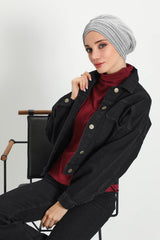 Stretchable Shirred Winter Turban Bonnet for Women, Warm and Stylish Headwrap, Soft Ribbed Winter Instant Turban Chemo Headwear,B-13RB Gray Melange