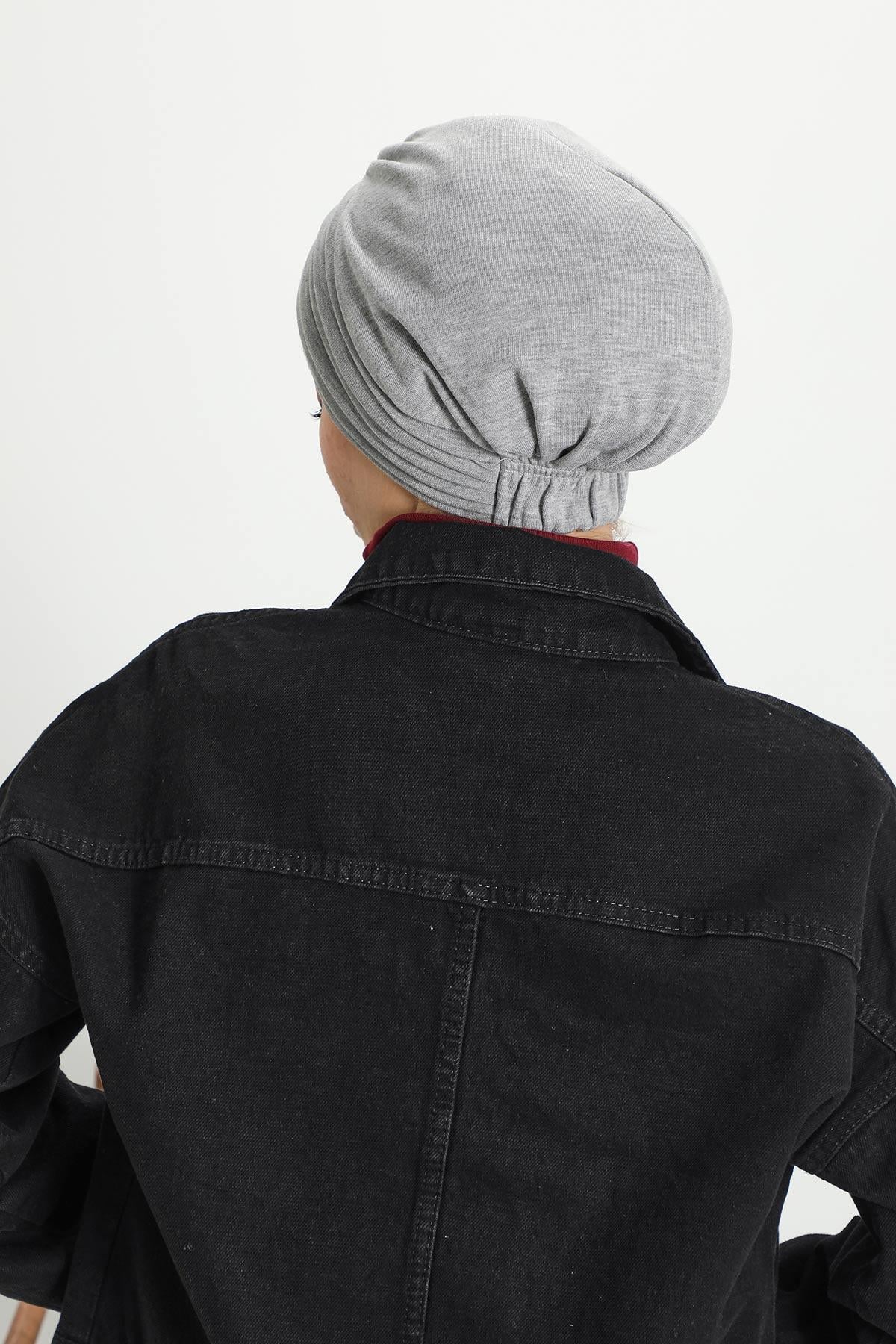 Stretchable Shirred Winter Turban Bonnet for Women, Warm and Stylish Headwrap, Soft Ribbed Winter Instant Turban Chemo Headwear,B-13RB Gray Melange
