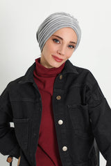 Stretchable Shirred Winter Turban Bonnet for Women, Warm and Stylish Headwrap, Soft Ribbed Winter Instant Turban Chemo Headwear,B-13RB Gray Melange