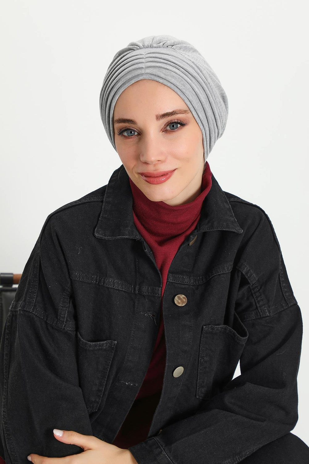 Stretchable Shirred Winter Turban Bonnet for Women, Warm and Stylish Headwrap, Soft Ribbed Winter Instant Turban Chemo Headwear,B-13RB Gray Melange