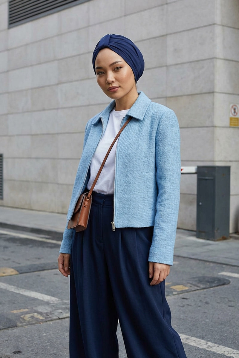 Stretchy All Season Turban Underscarf with Twist Front Design, Ready to Wear Women Bonnet for Daily Modest Wear,B-68O