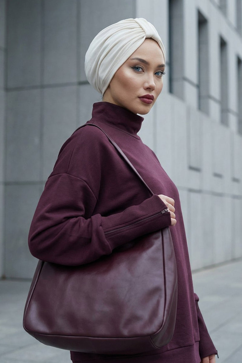 Stretchy All Season Turban Underscarf with Twist Front Design, Ready to Wear Women Bonnet for Daily Modest Wear,B-68O