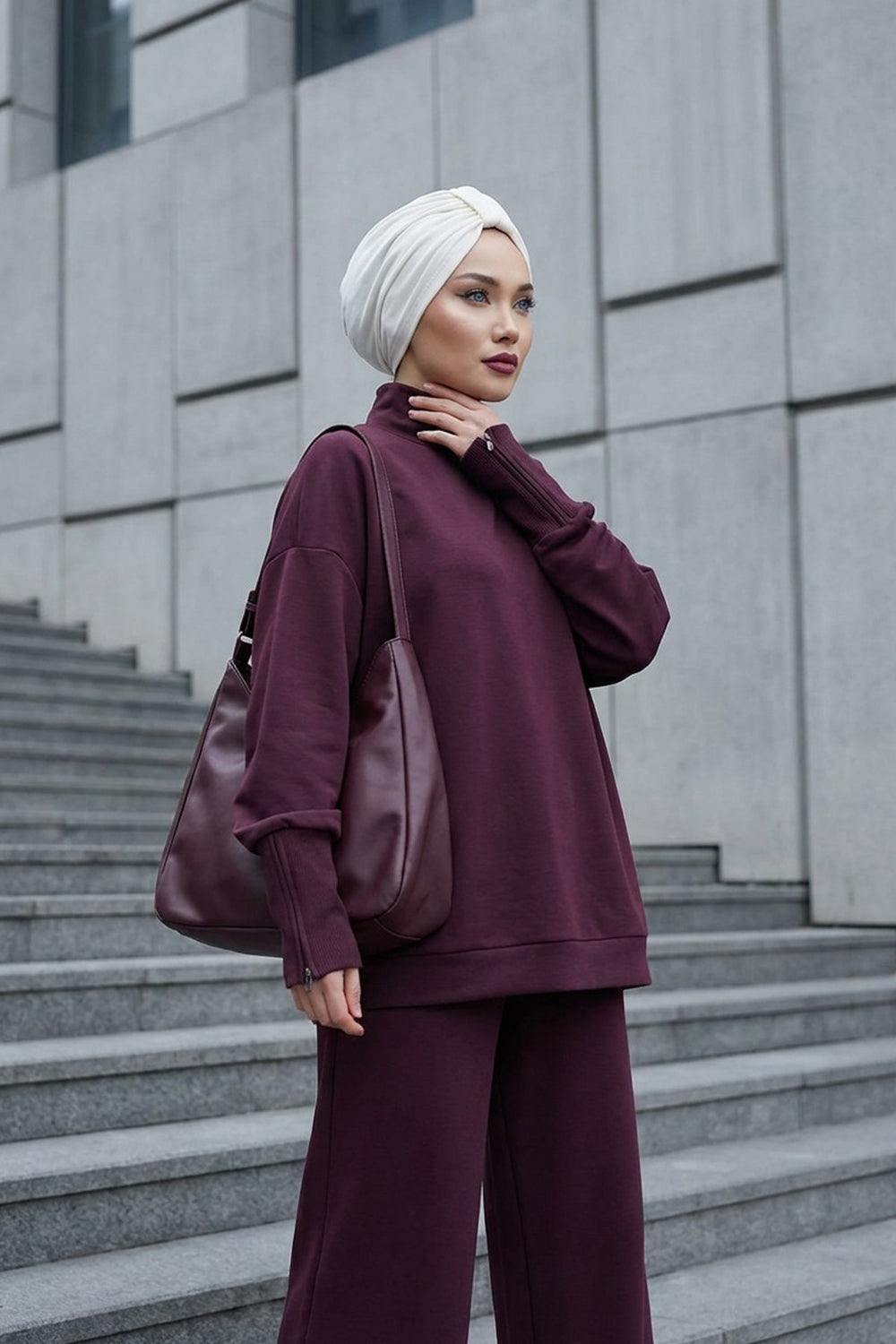Stretchy All Season Turban Underscarf with Twist Front Design, Ready to Wear Women Bonnet for Daily Modest Wear,B-68O Ecru