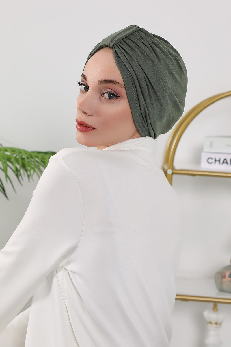 Stretchy All Season Turban Underscarf with Twist Front Design, Ready to Wear Women Bonnet for Daily Modest Wear,B-68O