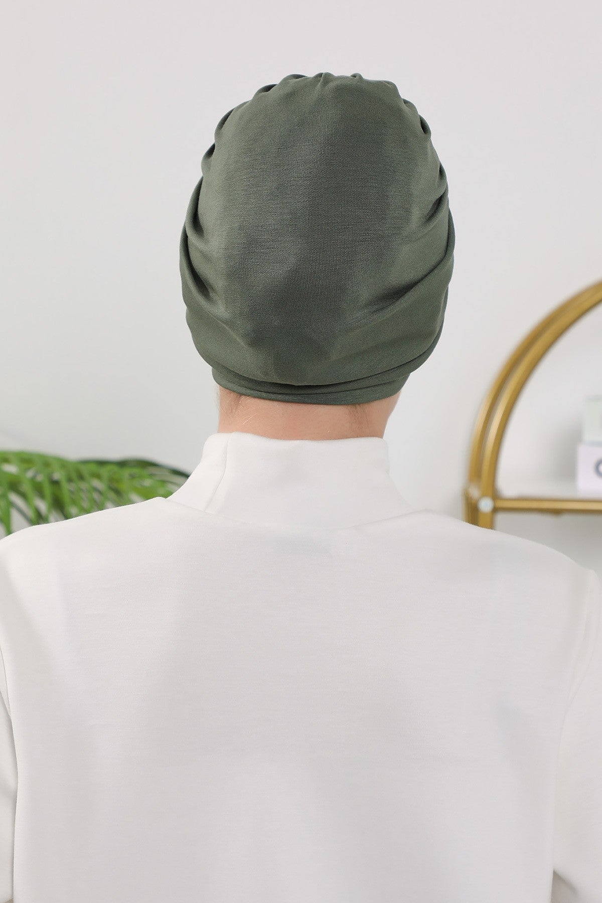 Stretchy All Season Turban Underscarf with Twist Front Design, Ready to Wear Women Bonnet for Daily Modest Wear,B-68O Army Green