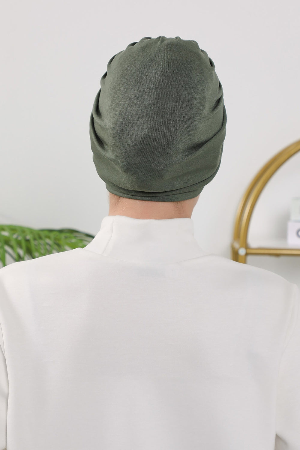 Stretchy All Season Turban Underscarf with Twist Front Design, Ready to Wear Women Bonnet for Daily Modest Wear,B-68O Army Green