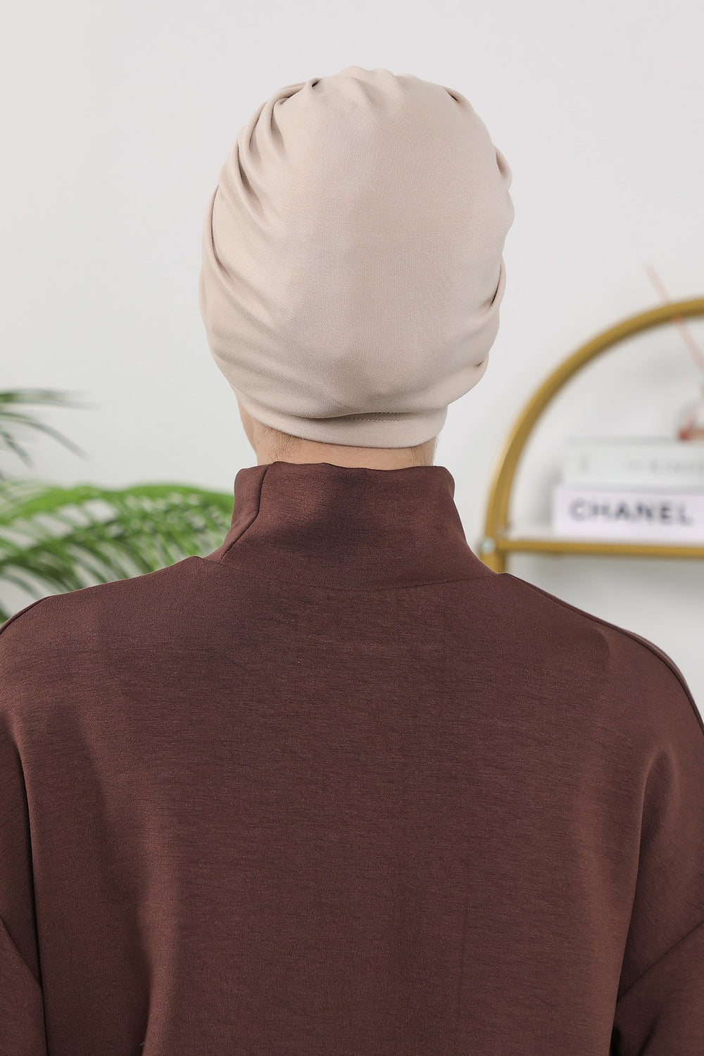 Stretchy All Season Turban Underscarf with Twist Front Design, Ready to Wear Women Bonnet for Daily Modest Wear,B-68O Beige