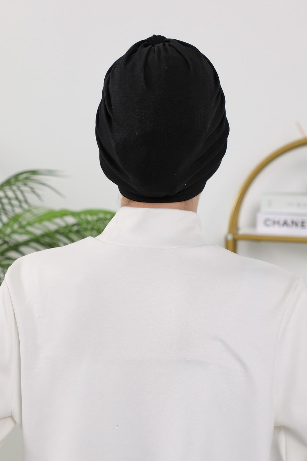 Stretchy All Season Turban Underscarf with Twist Front Design, Ready to Wear Women Bonnet for Daily Modest Wear,B-68O Black