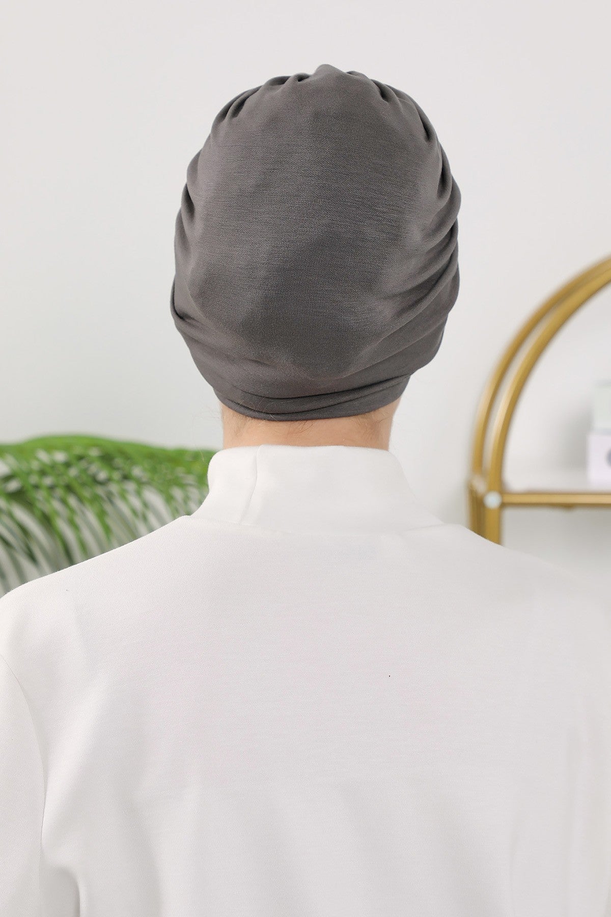 Stretchy All Season Turban Underscarf with Twist Front Design, Ready to Wear Women Bonnet for Daily Modest Wear,B-68O Anthracite