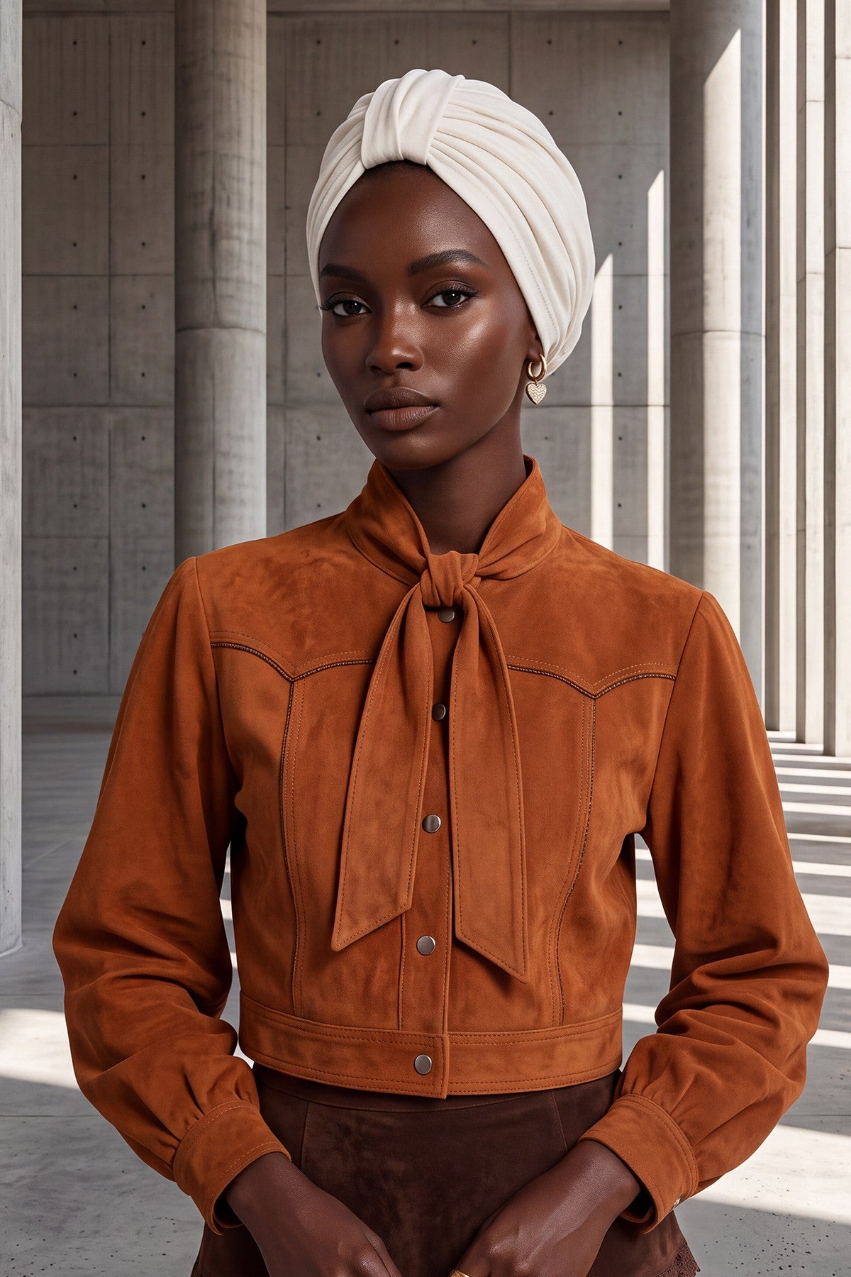Stretchy All Season Turban Underscarf with Twist Front Design, Ready to Wear Women Bonnet for Daily Modest Wear,B-68O Ecru