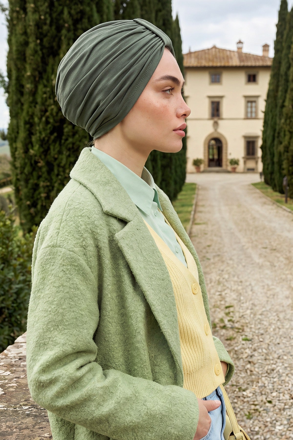 Stretchy All Season Turban Underscarf with Twist Front Design, Ready to Wear Women Bonnet for Daily Modest Wear,B-68O