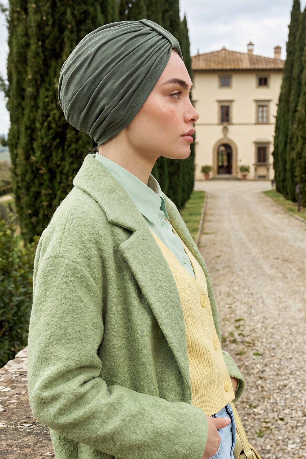 Stretchy All Season Turban Underscarf with Twist Front Design, Ready to Wear Women Bonnet for Daily Modest Wear,B-68O