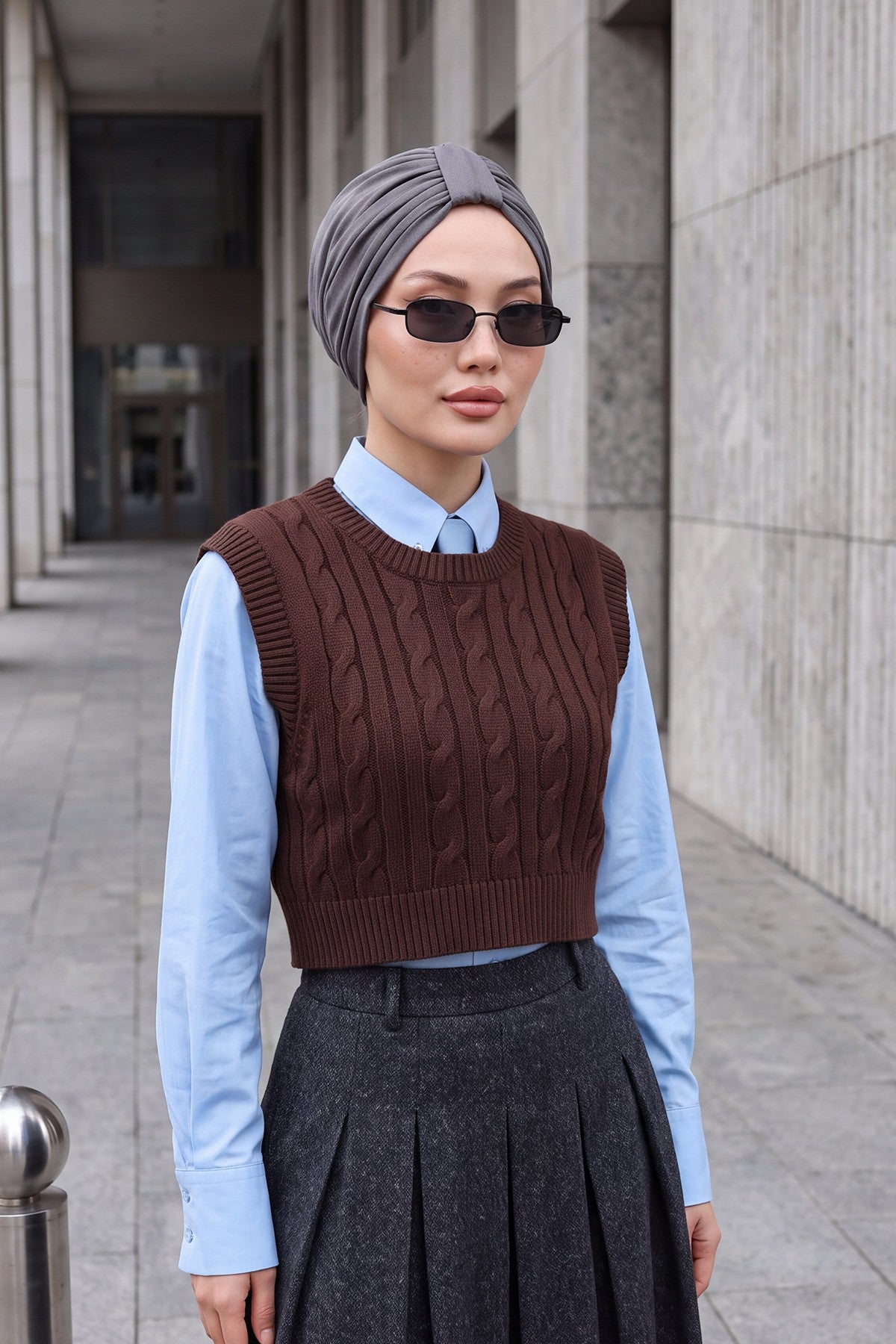 Stretchy All Season Turban Underscarf with Twist Front Design, Ready to Wear Women Bonnet for Daily Modest Wear,B-68O Anthracite