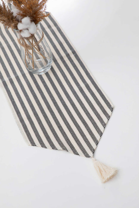 Striped Cotton Table Runner with Tassel 12 x 36 inches (30 x 90 cm) Machine Washable Table Cloth for Home Kitchen Decorations Parties, BBQ's, Everyday, Holidays,R-55K