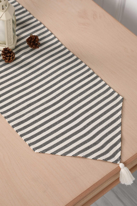 Striped Cotton Table Runner with Tassel 40 x 120 cm Machine Washable Table Cloth for Home Kitchen Decoration, Everyday, BBQ,R-43O