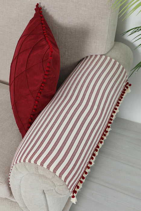 Striped Couch Arm Protectors with Tassels & Pom Poms, Armrest Covers Set of 2 for Bohemian & Minimalist Home Decoration,KC-10
