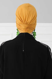 Stylish Bowtie Instant Turban Hijab Bonnet Cap for Women, Easy to Wear Jersey Headwrap with Chic Knot Detail, Modern Modest Fashion,B-7 Mustard Yellow