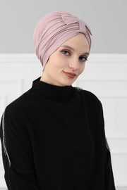 Stylish Bowtie Instant Turban Hijab Bonnet Cap for Women, Easy to Wear Jersey Headwrap with Chic Knot Detail, Modern Modest Fashion,B-7 Mink