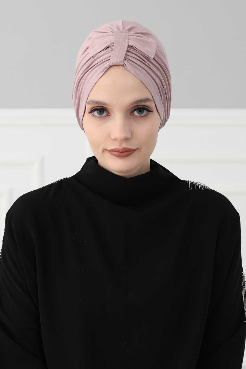 Stylish Bowtie Instant Turban Hijab Bonnet Cap for Women, Easy to Wear Jersey Headwrap with Chic Knot Detail, Modern Modest Fashion,B-7 Mink