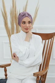 Stylish Bowtie Instant Turban Hijab Bonnet Cap for Women, Easy to Wear Jersey Headwrap with Chic Knot Detail, Modern Modest Fashion,B-7 Lilac