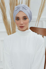 Stylish Bowtie Instant Turban Hijab Bonnet Cap for Women, Easy to Wear Jersey Headwrap with Chic Knot Detail, Modern Modest Fashion,B-7 Grey 2