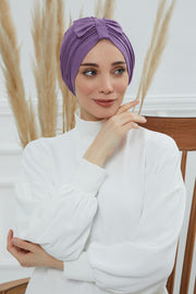 Stylish Bowtie Instant Turban Hijab Bonnet Cap for Women, Easy to Wear Jersey Headwrap with Chic Knot Detail, Modern Modest Fashion,B-7 Purple 2
