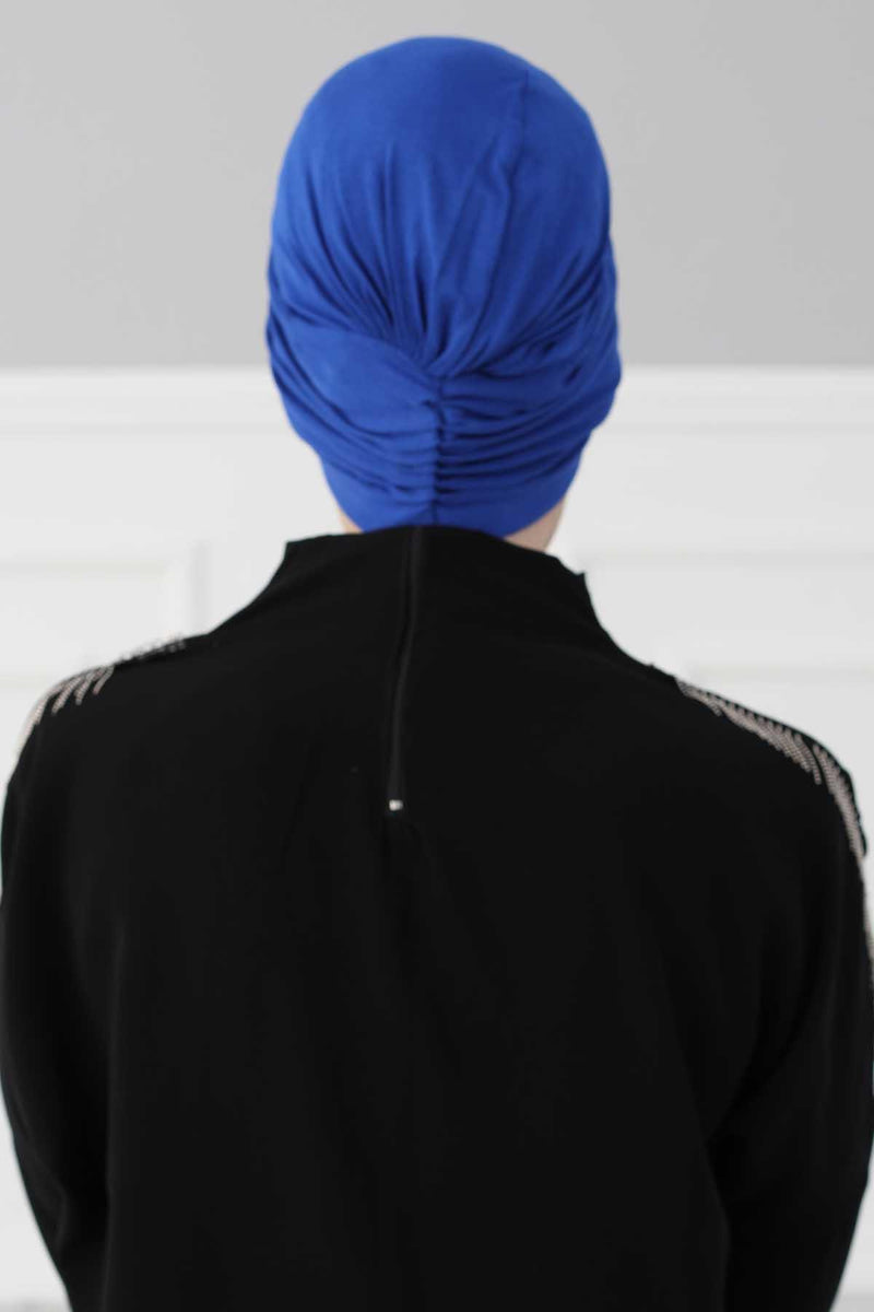 Stylish Bowtie Instant Turban Hijab Bonnet Cap for Women, Easy to Wear Jersey Headwrap with Chic Knot Detail, Modern Modest Fashion,B-7 Sax Blue