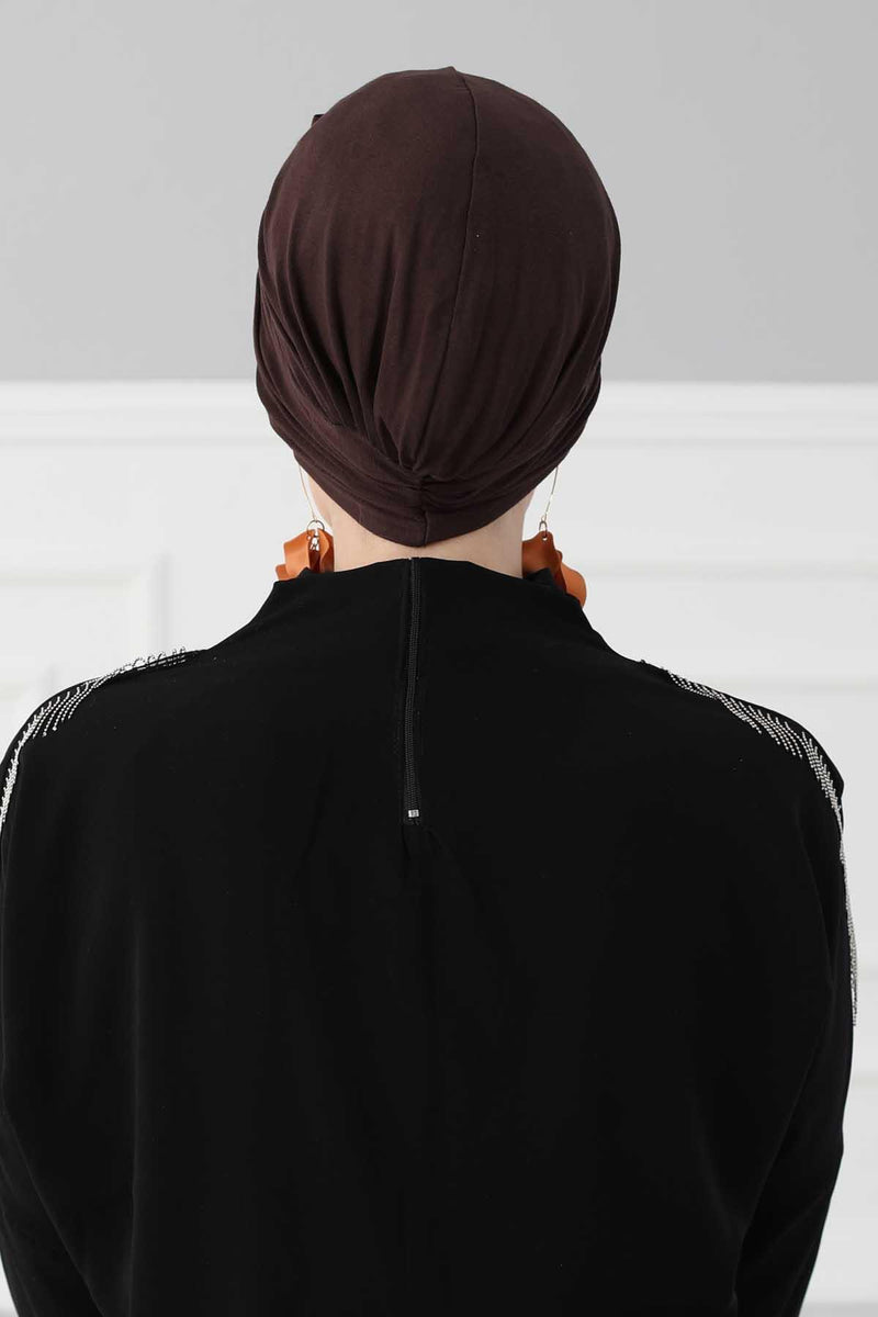 Stylish Bowtie Instant Turban Hijab Bonnet Cap for Women, Easy to Wear Jersey Headwrap with Chic Knot Detail, Modern Modest Fashion,B-7 Brown