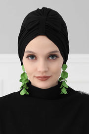 Stylish Bowtie Instant Turban Hijab Bonnet Cap for Women, Easy to Wear Jersey Headwrap with Chic Knot Detail, Modern Modest Fashion,B-7 Black