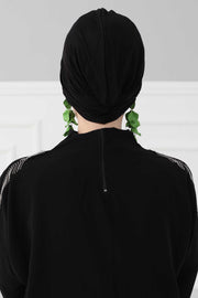 Stylish Bowtie Instant Turban Hijab Bonnet Cap for Women, Easy to Wear Jersey Headwrap with Chic Knot Detail, Modern Modest Fashion,B-7 Black