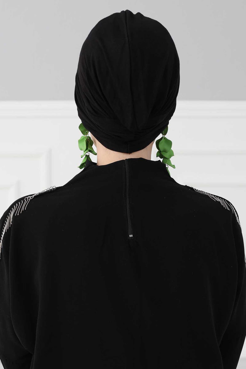 Stylish Bowtie Instant Turban Hijab Bonnet Cap for Women, Easy to Wear Jersey Headwrap with Chic Knot Detail, Modern Modest Fashion,B-7 Black