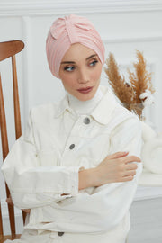 Stylish Bowtie Instant Turban Hijab Bonnet Cap for Women, Easy to Wear Jersey Headwrap with Chic Knot Detail, Modern Modest Fashion,B-7 Powder