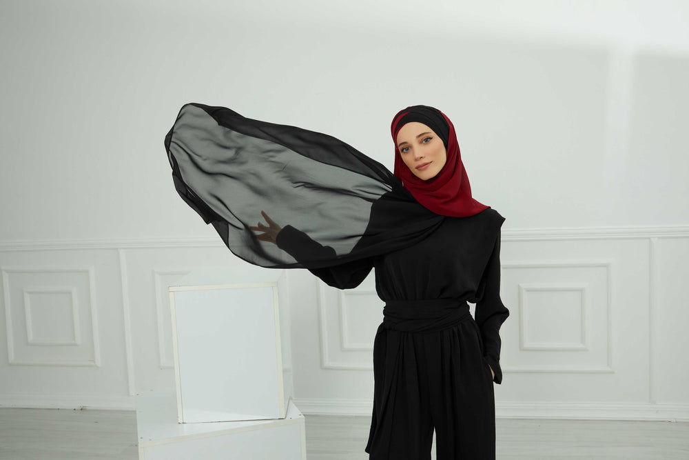 Stylish Double Layer Instant Chiffon Shawl Hijab for Women, Stylish Breathable Women Shawl Headscarf, Dual-Color Chiffon Shawl,CPS-84