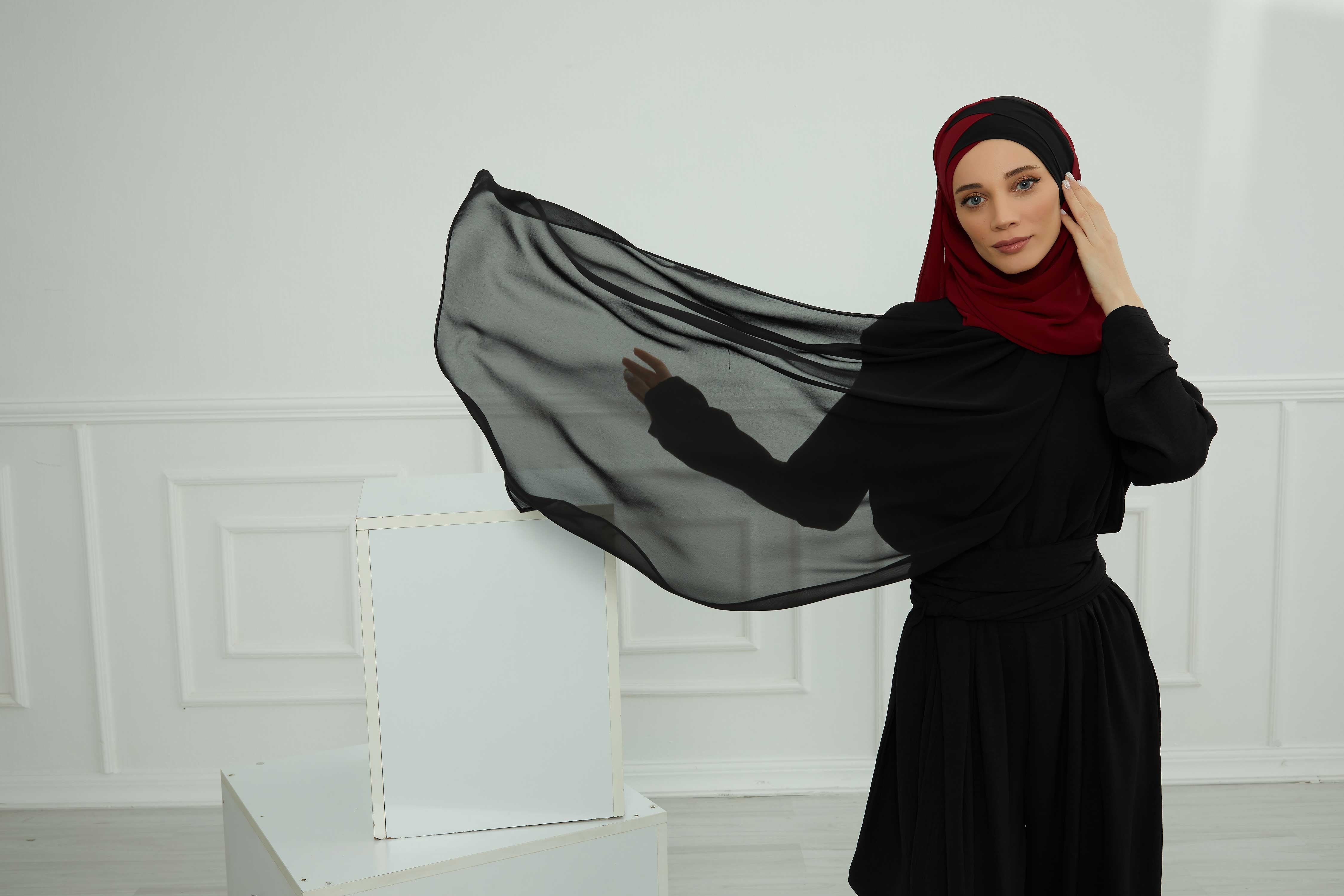 Stylish Double Layer Instant Chiffon Shawl Hijab for Women, Stylish Breathable Women Shawl Headscarf, Dual-Color Chiffon Shawl,CPS-84
