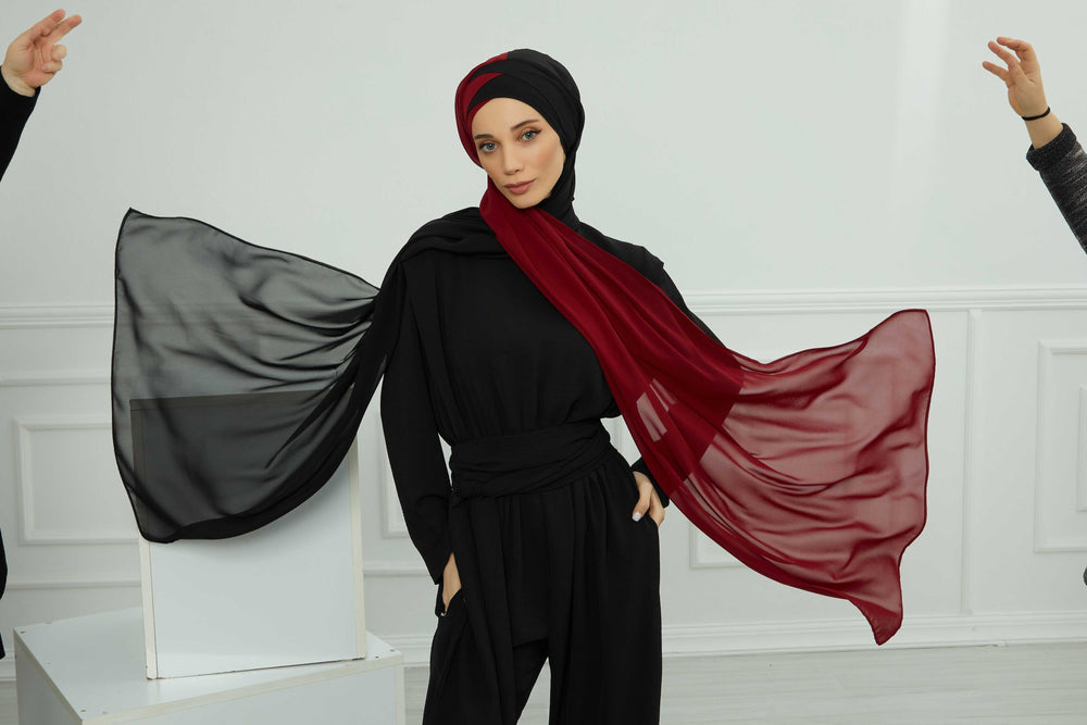 Stylish Double Layer Instant Chiffon Shawl Hijab for Women, Stylish Breathable Women Shawl Headscarf, Dual-Color Chiffon Shawl,CPS-84
