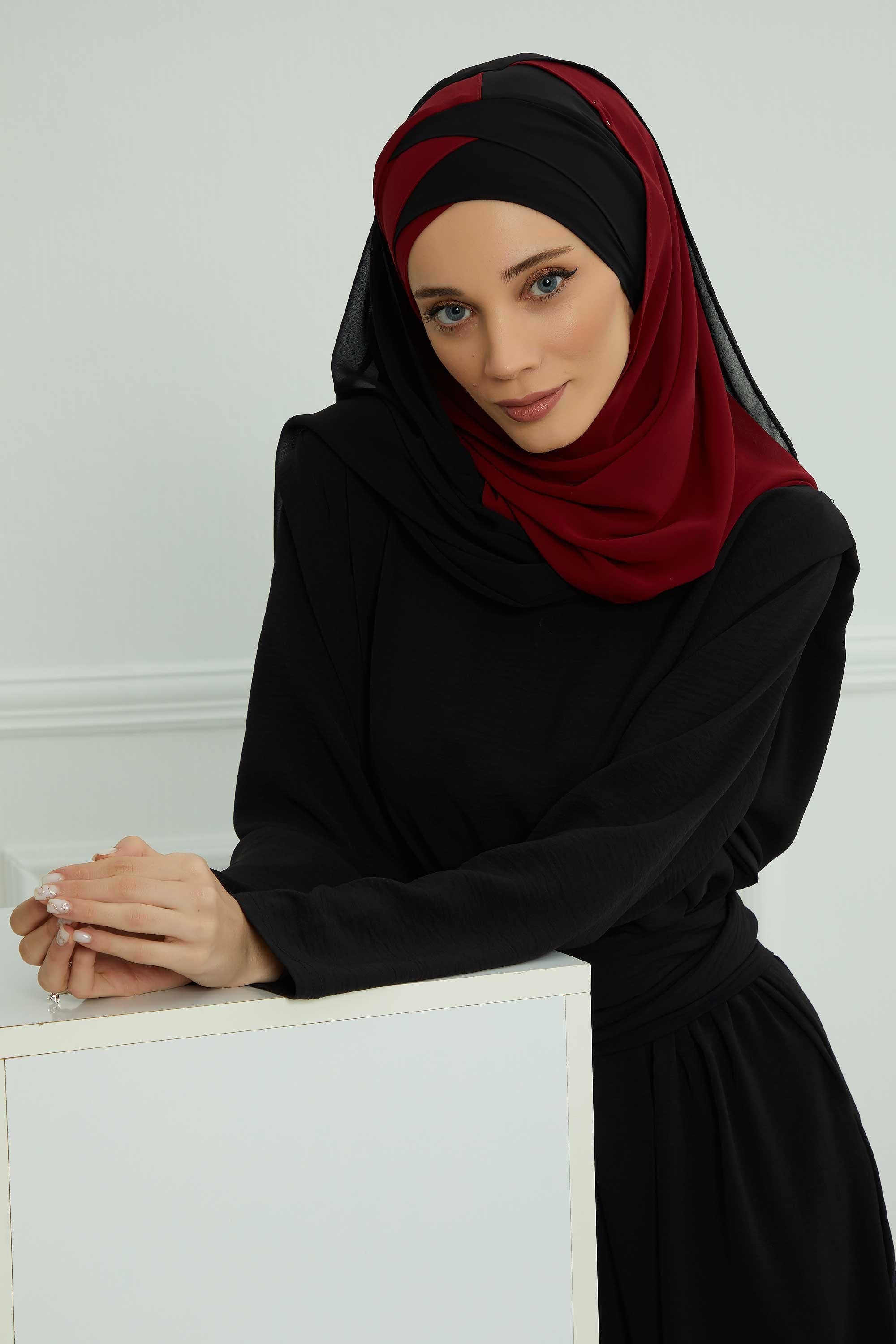 Stylish Double Layer Instant Chiffon Shawl Hijab for Women, Stylish Breathable Women Shawl Headscarf, Dual-Color Chiffon Shawl,CPS-84