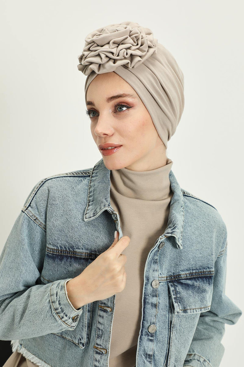 Stylish Rose Design Winter Bonnet for Women, Stretchable Ribbed Instant Turban for Cold Weather, Rose Accent Chemo Headwear,B-21RB