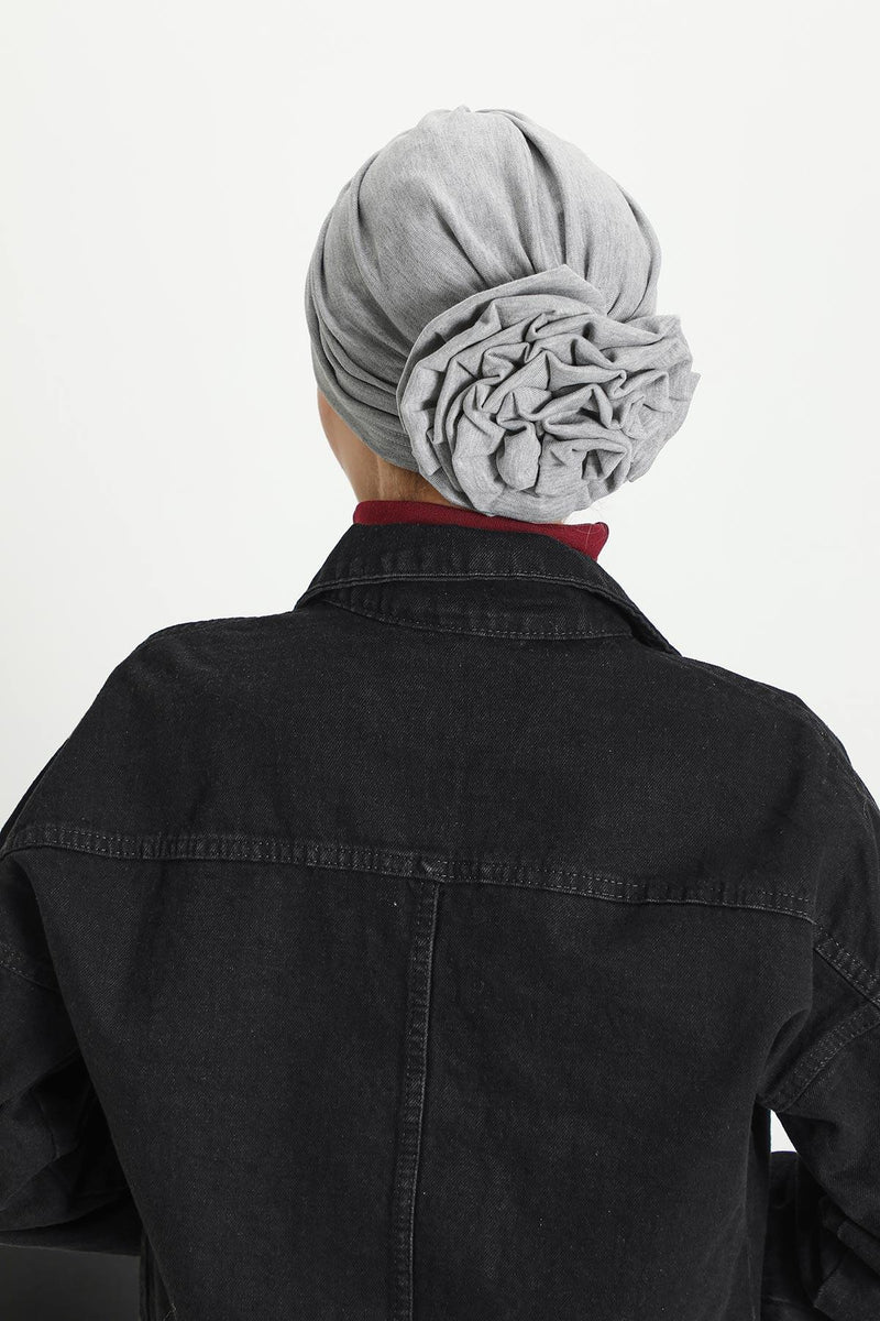 Stylish Rose Design Winter Bonnet for Women, Stretchable Ribbed Instant Turban for Cold Weather, Rose Accent Chemo Headwear,B-21RB