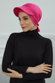 Stylish Visor Cap Instant Turban Hijab for Women, Trendy Visor Cap for Hair Loss Patients, Chemo Visor Cap, Visor Full Head Covering,B-66 Fuchsia