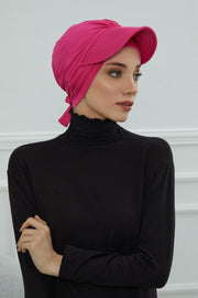 Stylish Visor Cap Instant Turban Hijab for Women, Trendy Visor Cap for Hair Loss Patients, Chemo Visor Cap, Visor Full Head Covering,B-66 Fuchsia