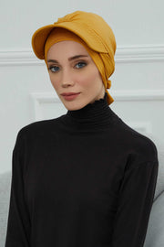 Stylish Visor Cap Instant Turban Hijab for Women, Trendy Visor Cap for Hair Loss Patients, Chemo Visor Cap, Visor Full Head Covering,B-66 Mustard Yellow